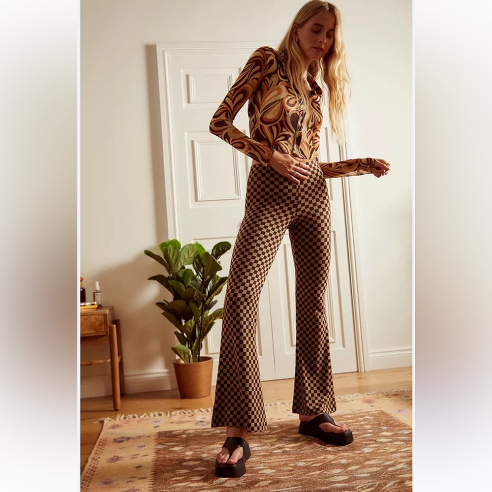 Urban Outfitters Soft Flare Brown Checkered Pants